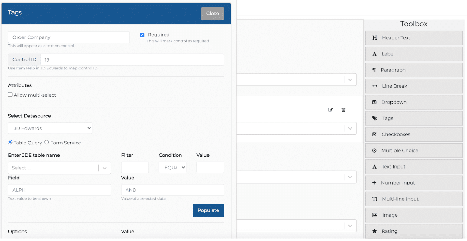 Entry Form Designer - JDE Tables